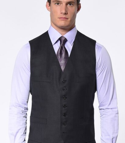(product) Charcoal Twill Classic 7-Button Vest - custom suits nyc bespoke tailor midtown, noho