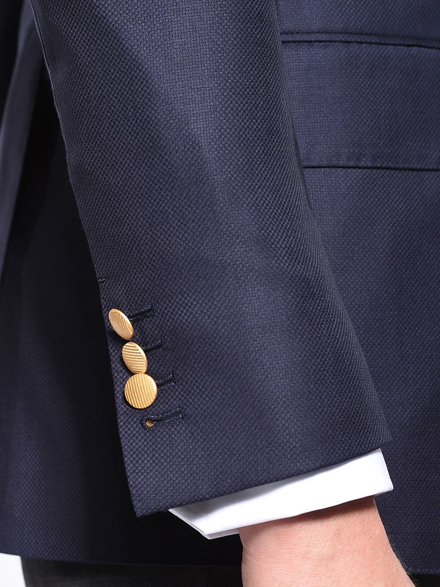 (product) Navy Hopsack Classic Bespoke Sport Coat, cuff detail - custom suits nyc bespoke tailor midtown, noho