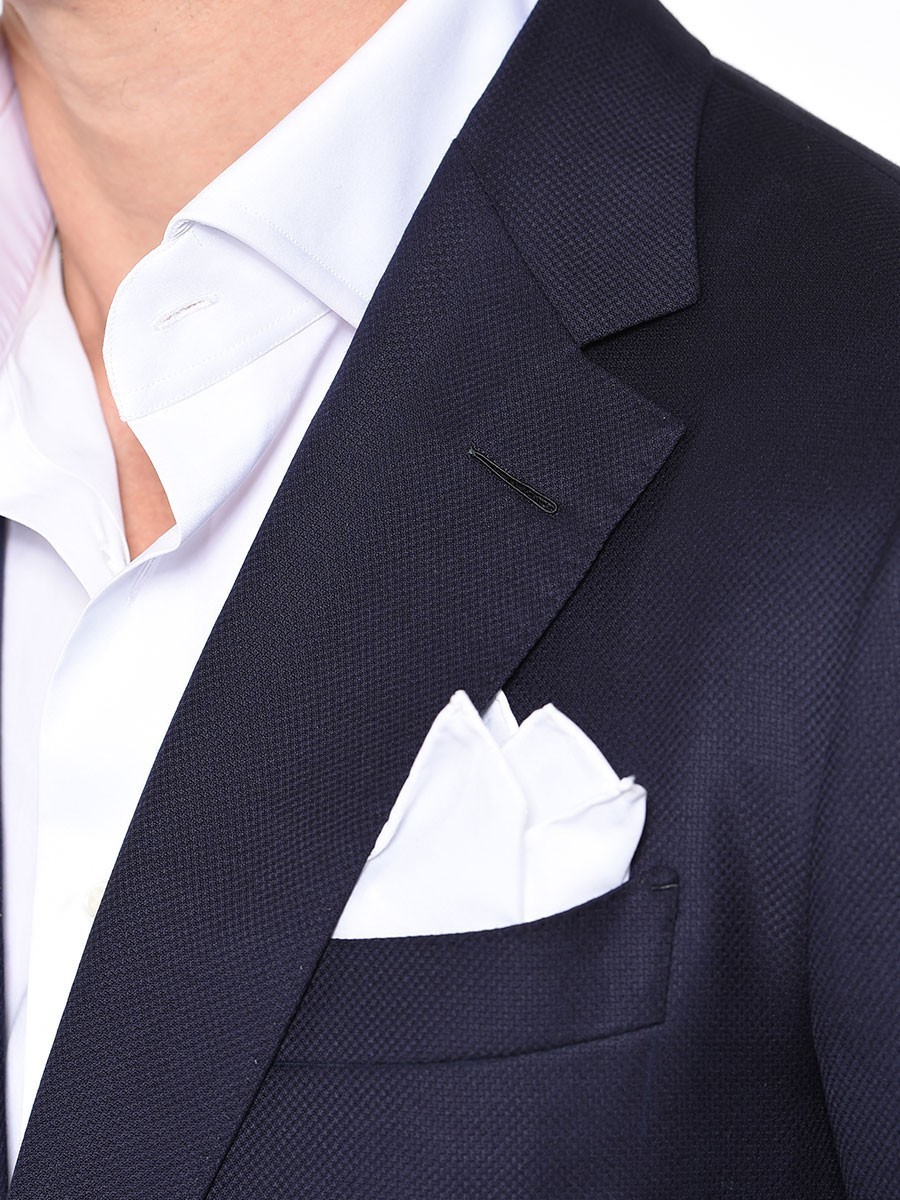 (product) Navy Hopsack Classic Bespoke Sport Coat, cuff detail - custom suits nyc bespoke tailor midtown, noho