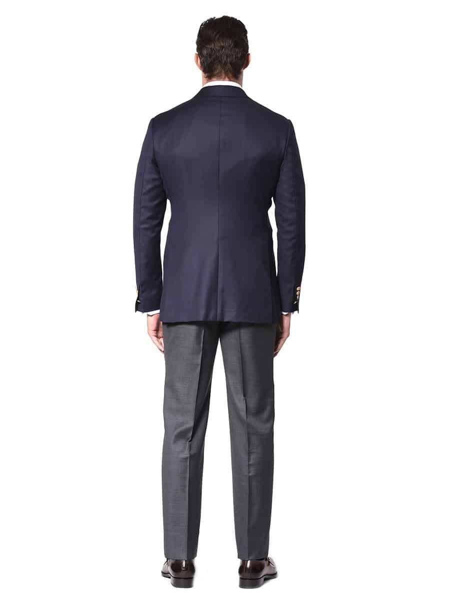 (product) Navy Hopsack Classic Bespoke Sport Coat, back view - custom suits nyc bespoke tailor midtown, noho