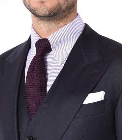 (product) Navy Twill Signature Suit, lapel detail - custom suits nyc bespoke tailor midtown, noho