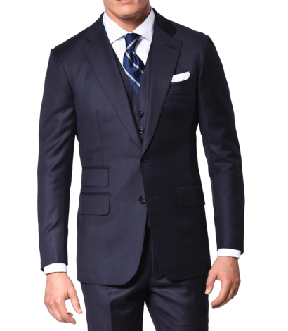 Navy blue solid Super 110's two-button bespoke suit - custom suits nyc bespoke tailor midtown, noho