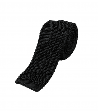 Michael Andrews Black Silk Knit Tie with Square End - custom suits nyc bespoke tailor midtown, noho