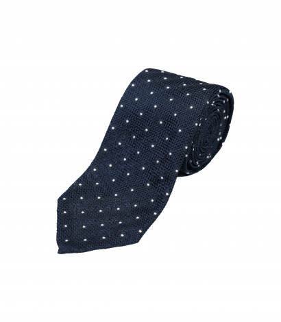 michael-andrews-navy-silk-knit-tie-white-dots - Black Silk Knit Necktie w/ Square End - custom suits nyc bespoke tailor midtown, noho