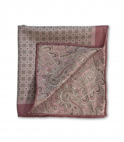Pink White and Green Medallion and Paisley Double Sided Pocket Square