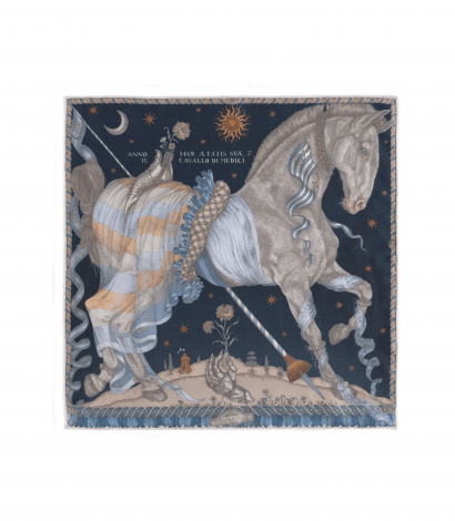 The Celestial Steed Silk Pocket Square by Sabina Savage in Mercury/Moonstone