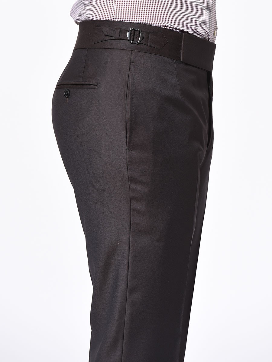 (product) Chocolate Twill Signature Bespoke Trouser, side view - custom suits nyc bespoke tailor midtown, noho