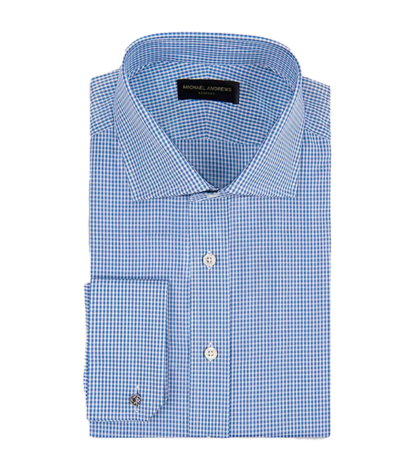 (product) Blue Textured Micro-Gingham, Spread-Collar Shirt